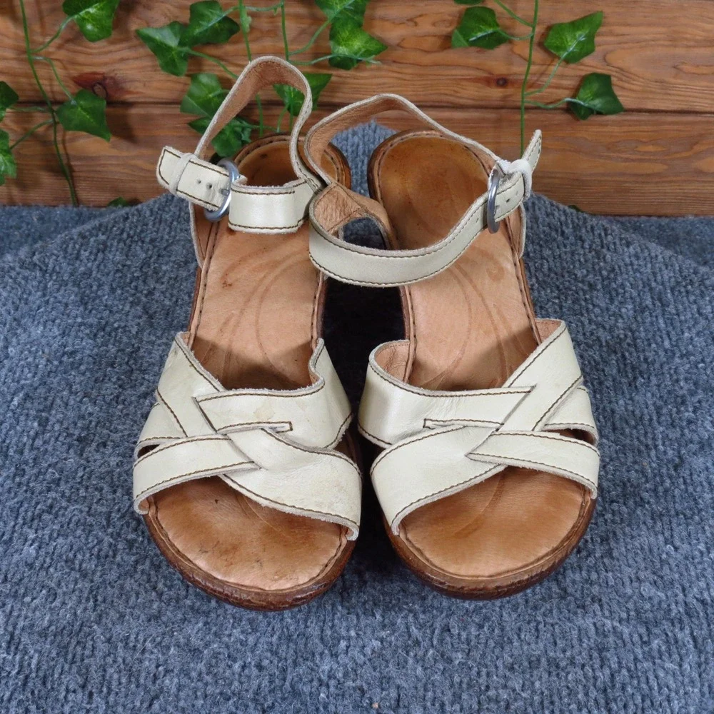 Born Belinda Women Strappy Platform Sandal Size 7 Summer Dress Cream Leather